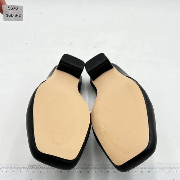 Women Luxury Leather Mules, Closed Square Toe Loafer, Med Chunky Heel Backless