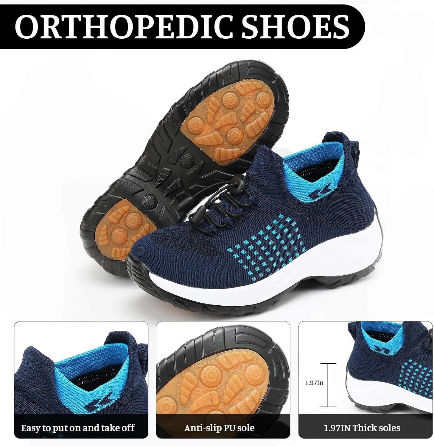 Women Walking Shoes Breathable Orthopedic Sneakers Comfortable Air Cushion Ortho Plantar Fasciitis Slip on Comfort Wear Ladies Walking Shoes Casual Athletic Workout Sneaker
