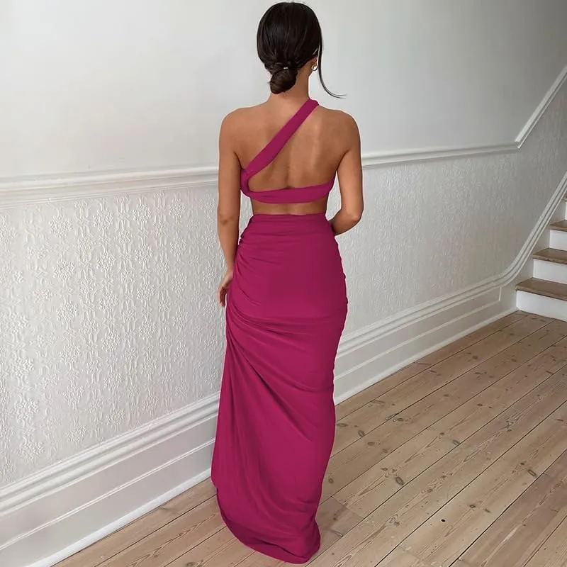 Women's 2 Piece Dress Sexy Y2k Strapless Crop Top High Slit Skirt Bodycon Maxi Long Skirt Suit Night Out Dress Sets
