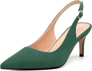 Women's Buckle Slingback Pumps, Pointed Closed Toe Mid Stiletto Heels, Slip On Fashion Solid Suede Working Wedding Dress Shoes for Women