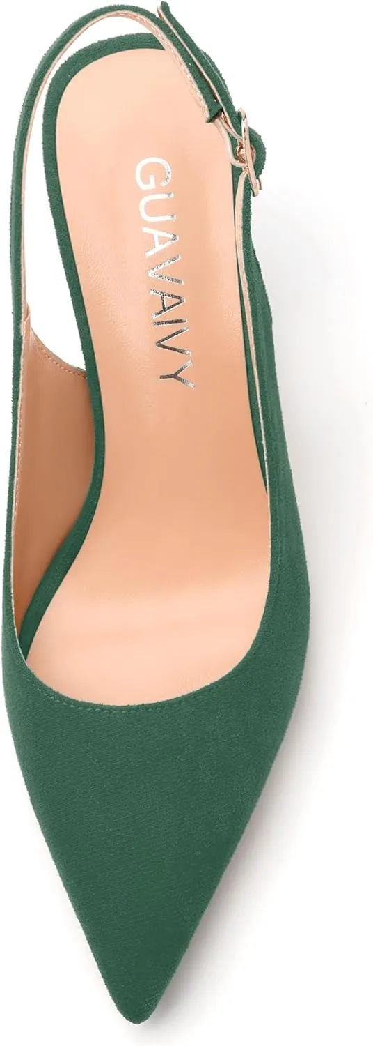 Women's Buckle Slingback Pumps, Pointed Closed Toe Mid Stiletto Heels, Slip On Fashion Solid Suede Working Wedding Dress Shoes for Women