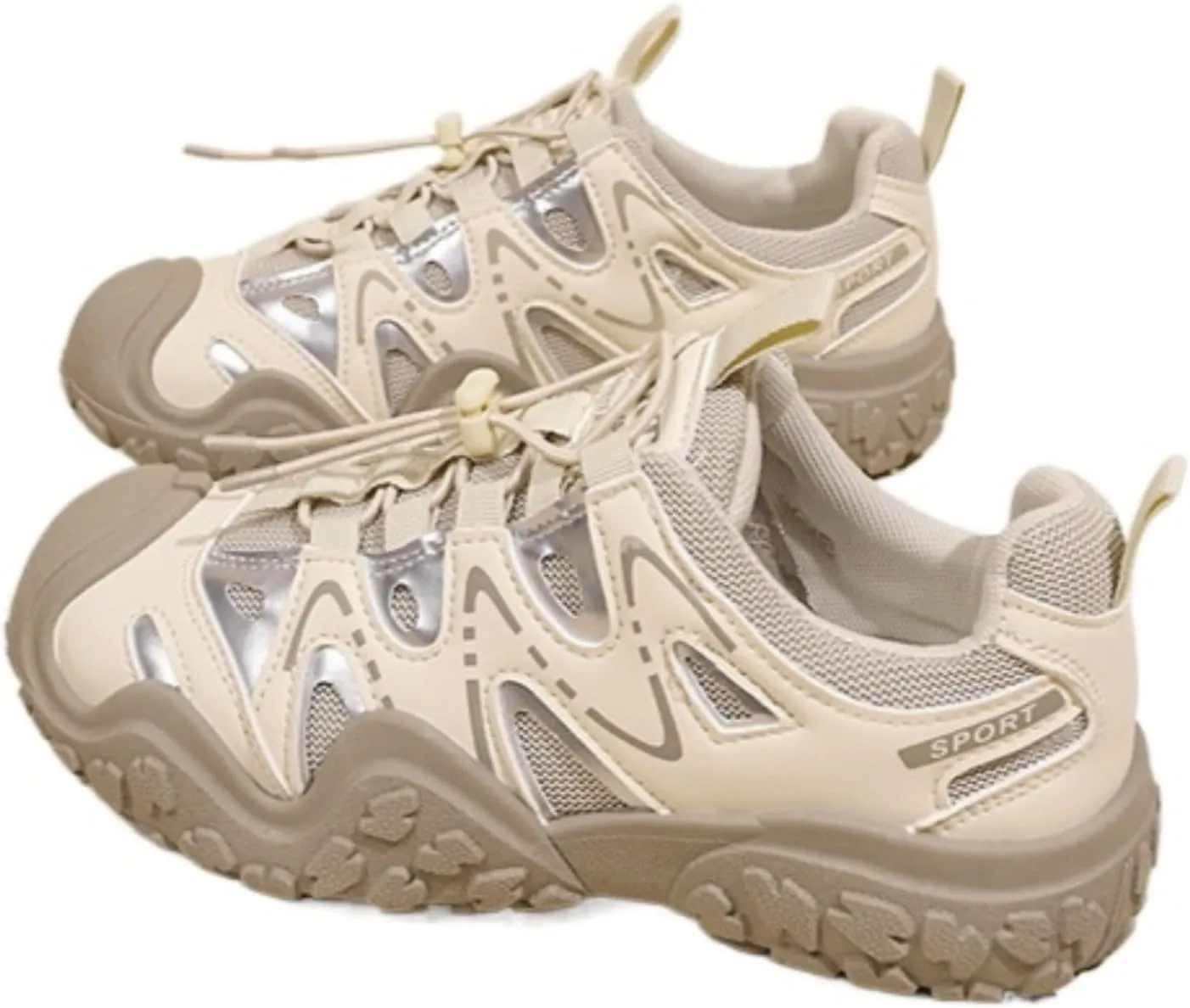 Women’s Chunky Dad Sneakers – Fashion Platform Mesh Trainers with Leather Patchwork, Breathable Lace-Up Sports Shoes for Spring & Fall