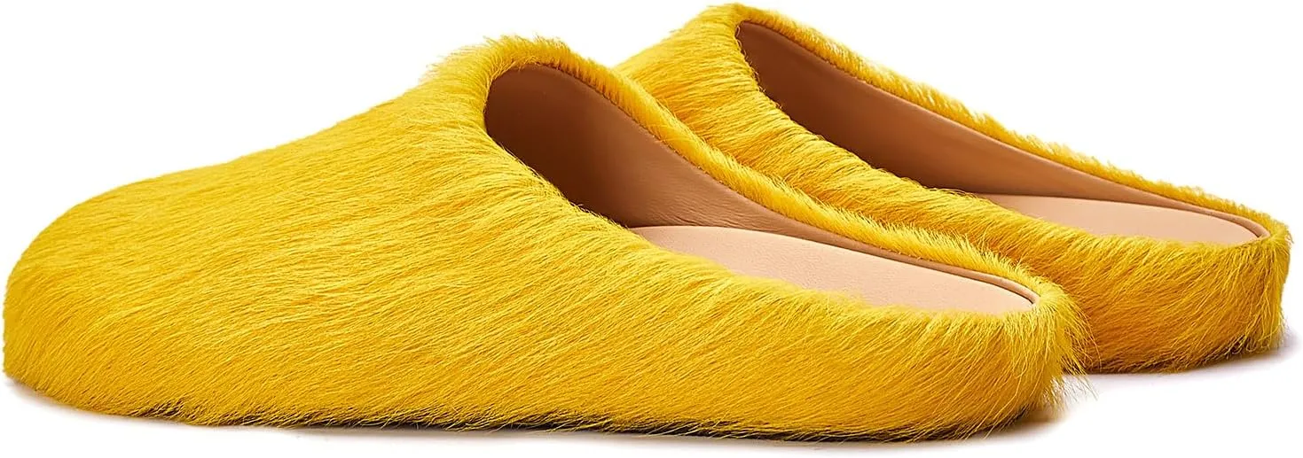 Womens Faux Fur Slide Slippers Sandals Closed Round Toe Slip-On Platform House Flat Mules
