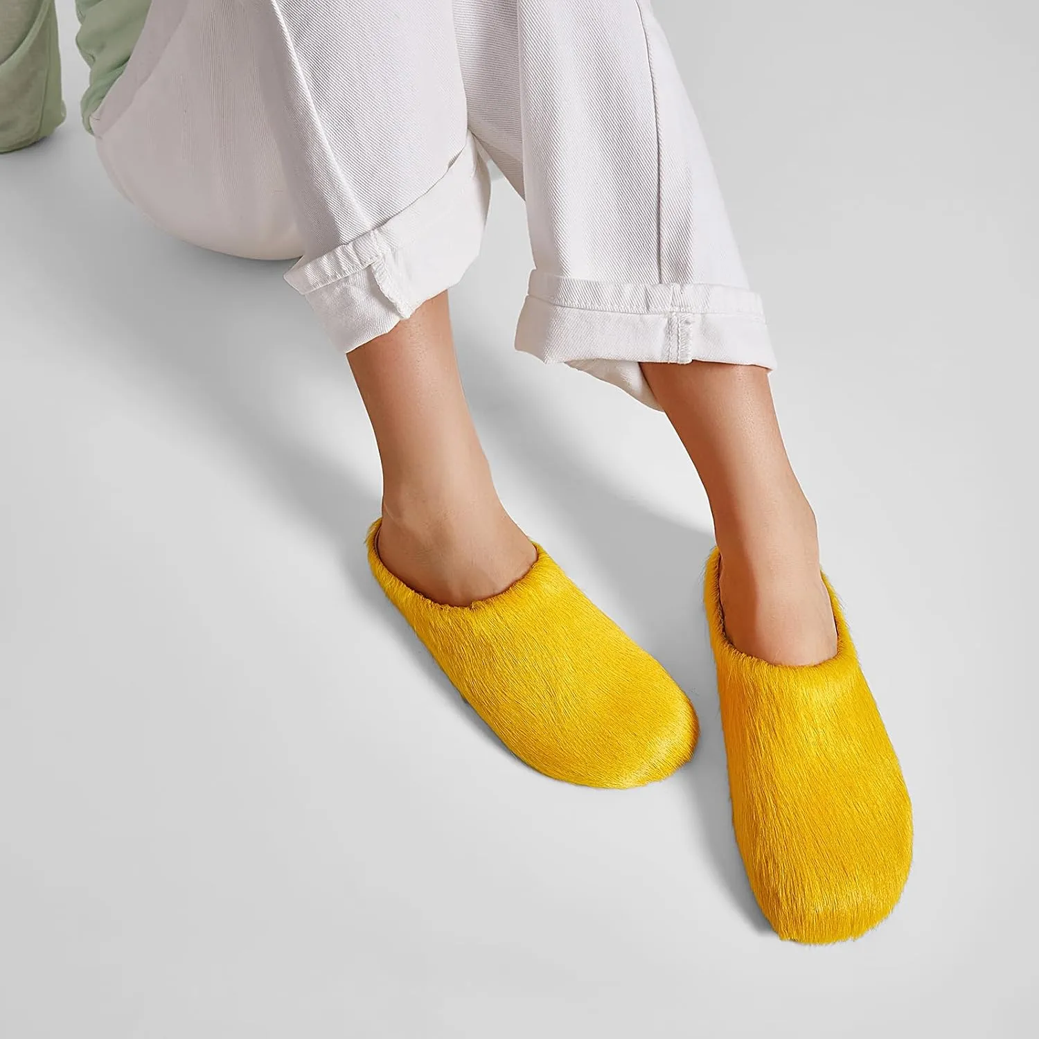 Womens Faux Fur Slide Slippers Sandals Closed Round Toe Slip-On Platform House Flat Mules