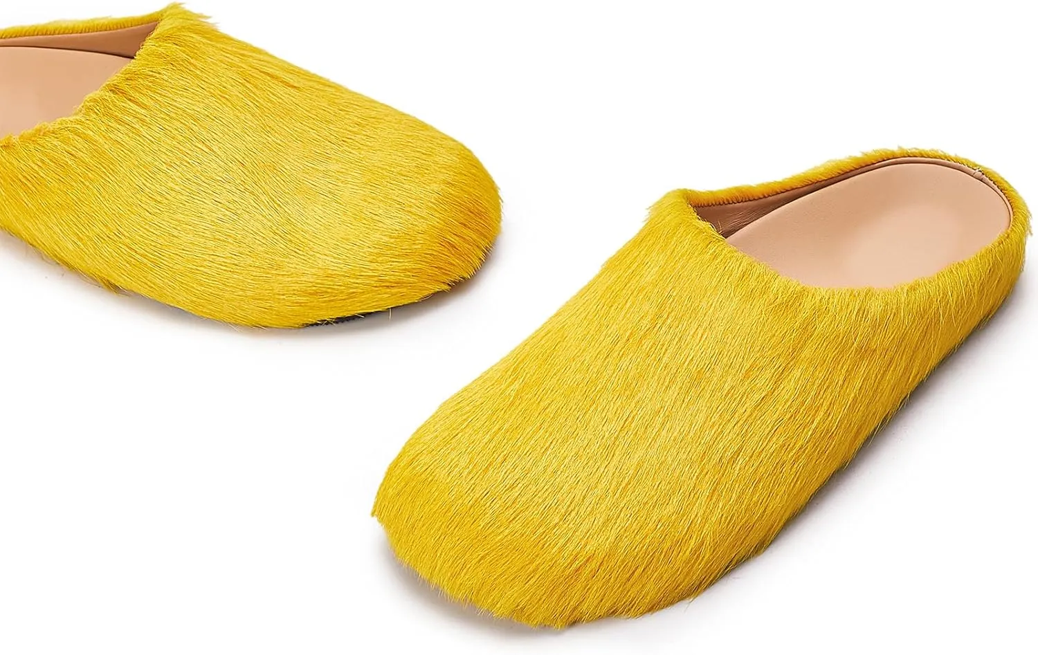 Womens Faux Fur Slide Slippers Sandals Closed Round Toe Slip-On Platform House Flat Mules