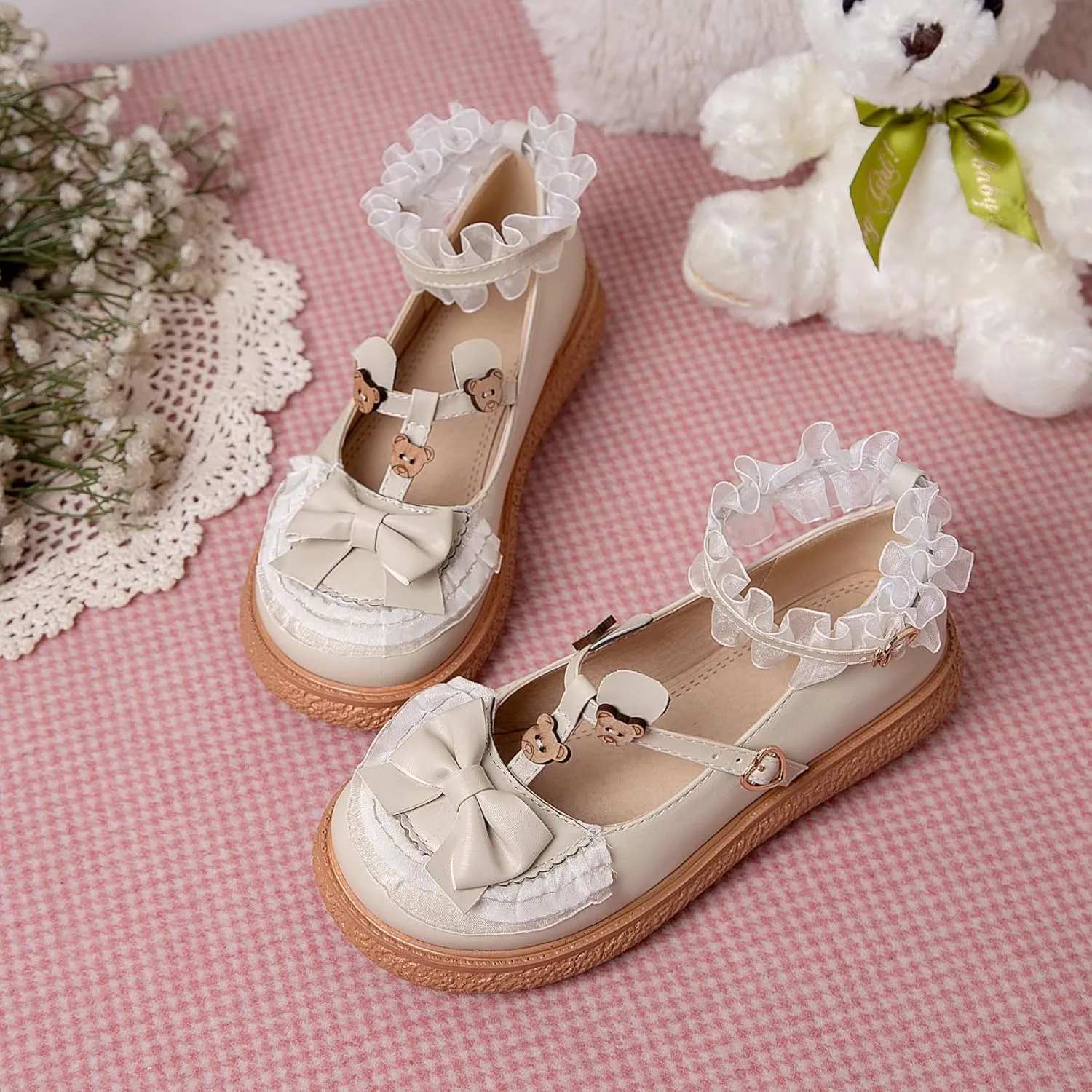 Women's Kawaii Mary Janes Flats, School Cute Mary Jane Shoes, Lolita Low Wedge Platform Heels Pump