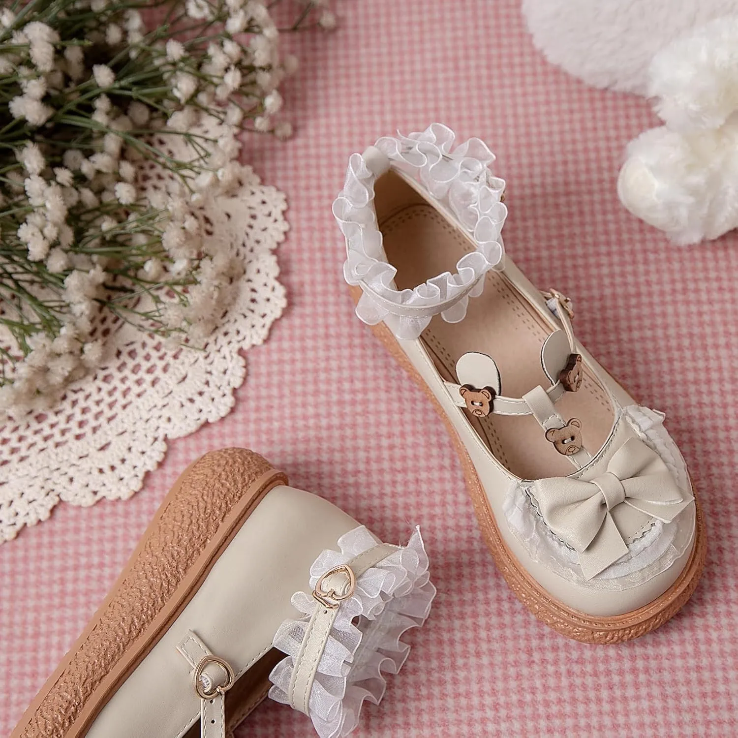 Women's Kawaii Mary Janes Flats, School Cute Mary Jane Shoes, Lolita Low Wedge Platform Heels Pump