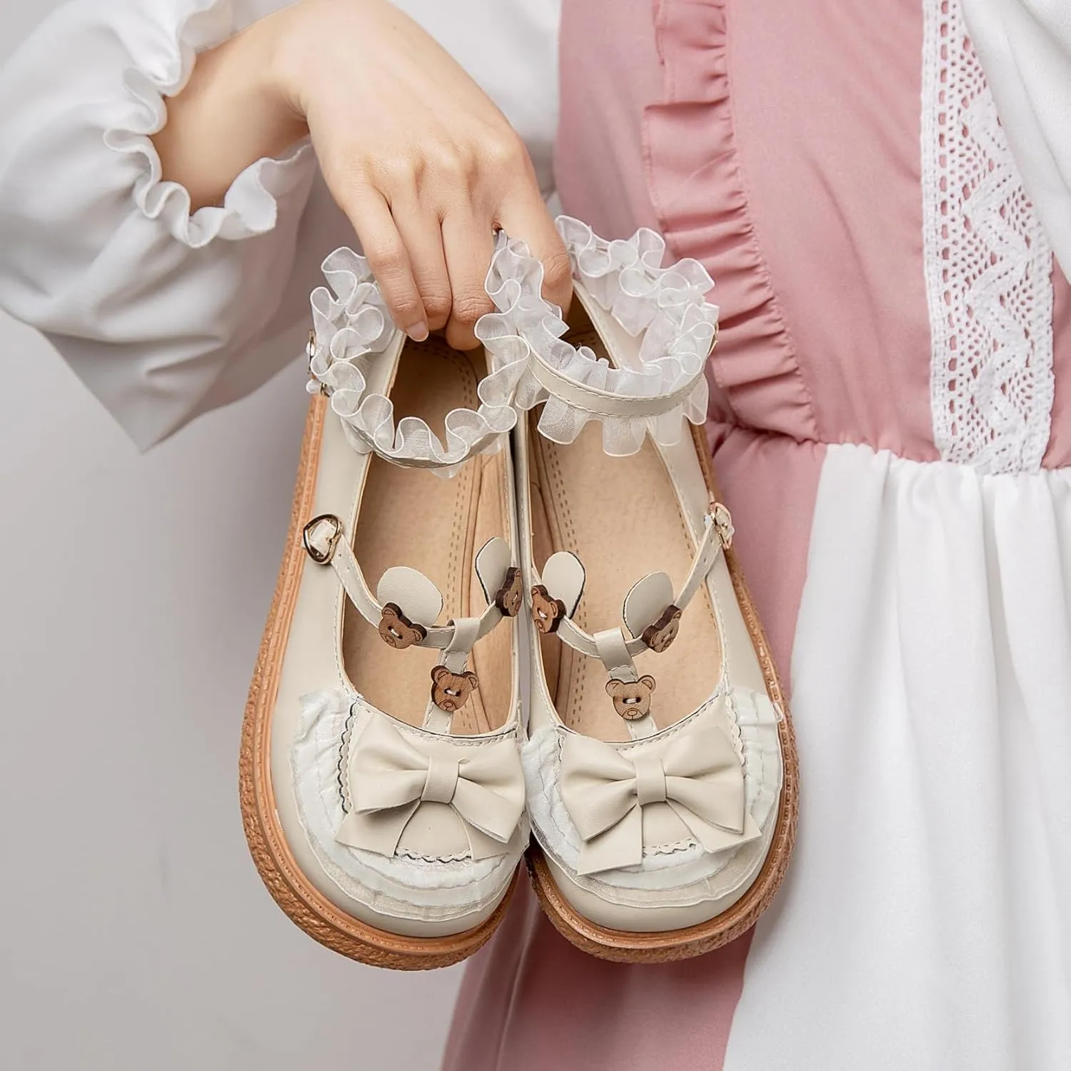 Women's Kawaii Mary Janes Flats, School Cute Mary Jane Shoes, Lolita Low Wedge Platform Heels Pump