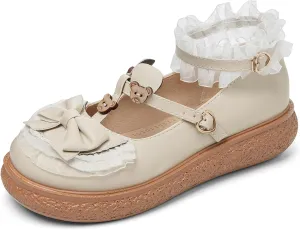 Women's Kawaii Mary Janes Flats, School Cute Mary Jane Shoes, Lolita Low Wedge Platform Heels Pump