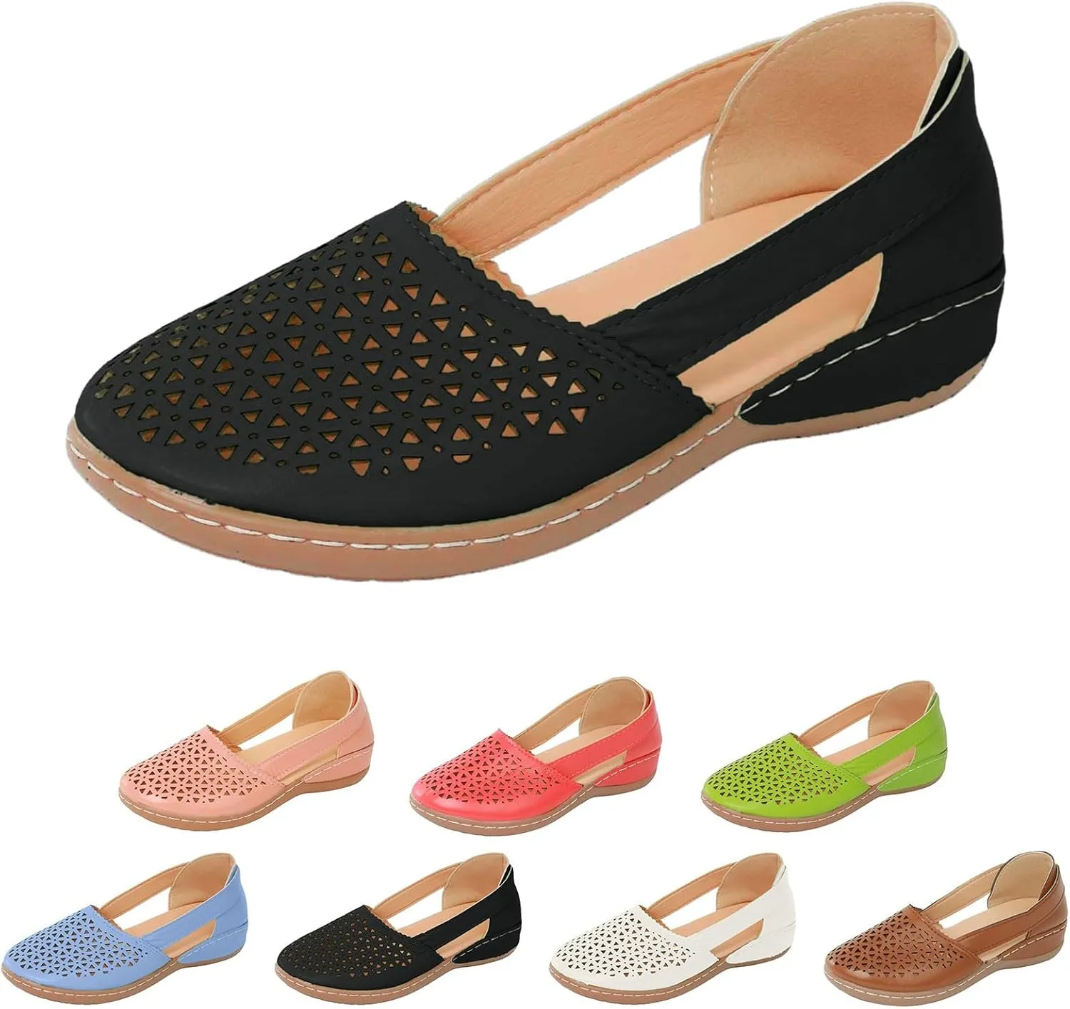 Women's Leather Platform Wedge Orthopedic Sandals 2025 Fashionable Comfortable Closed Toe Hollow Out Wedge Heeled Thick Soled Sandals Beach Vacation Travel Summer Casual Lightweight Wedding Shoes