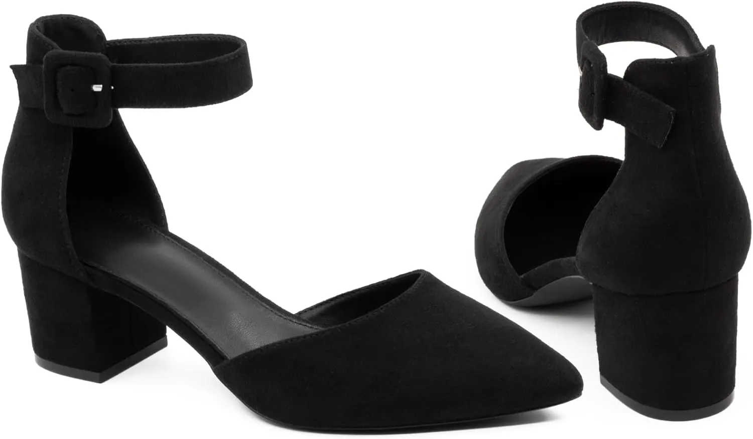 Women's Low Block Heels Chunky Closed Toe Pump Shoes with Ankle Strap