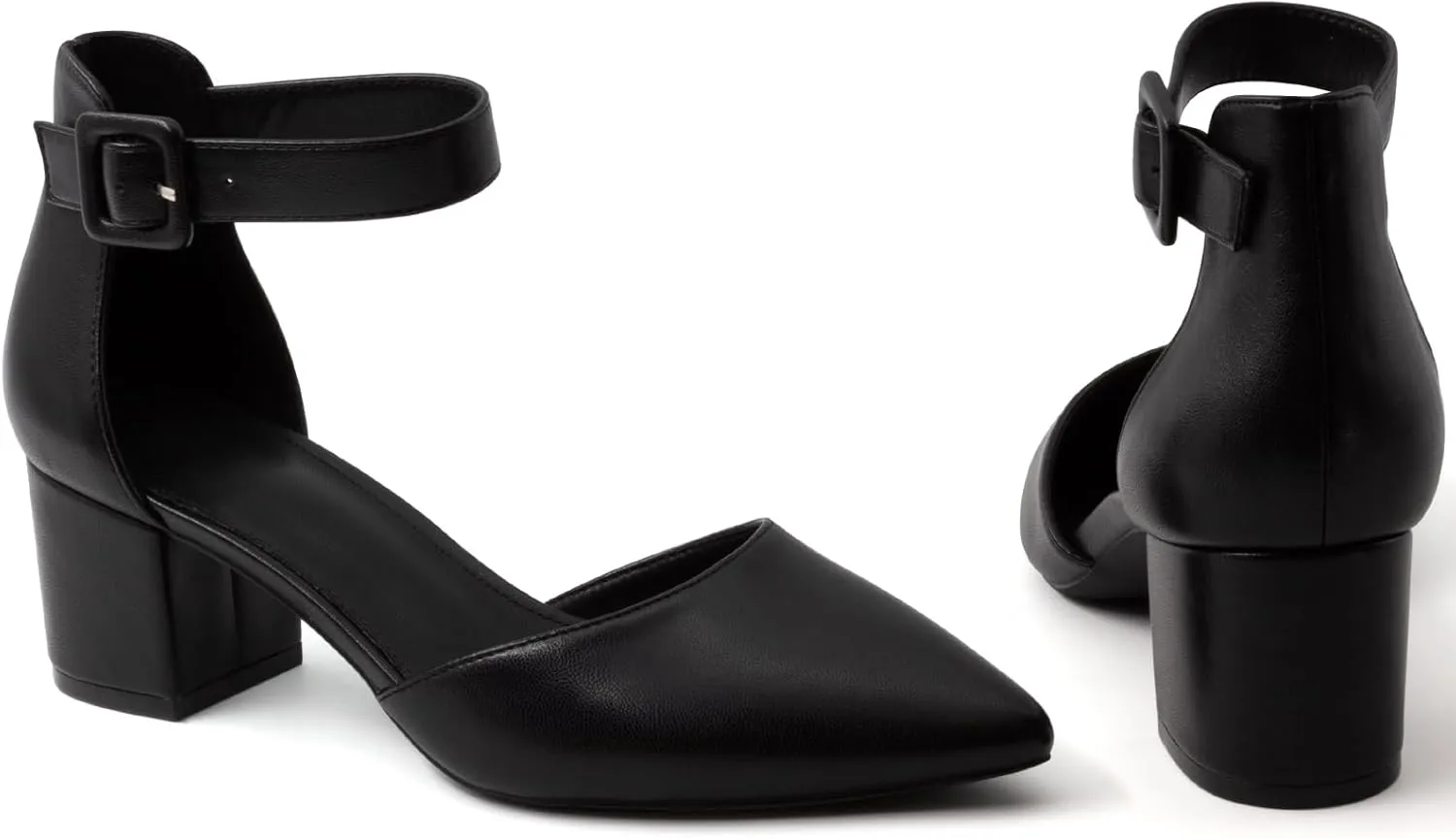 Women's Low Block Heels Chunky Closed Toe Pump Shoes with Ankle Strap