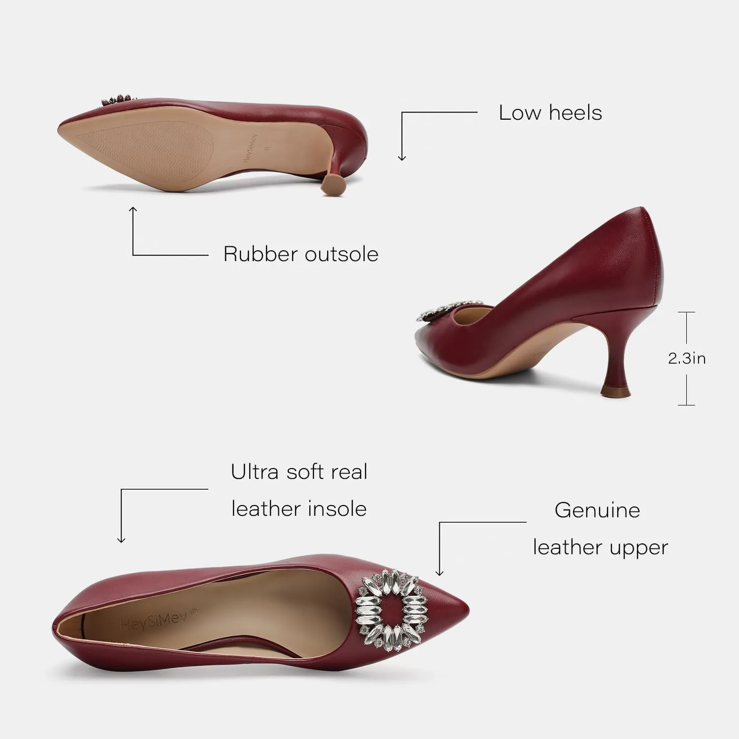 Women's Low Heels Pump Genuine Leather Kitten Heel 2.3 inch Pointy Toe Daily Pumps