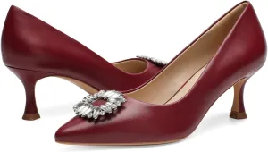 Women's Low Heels Pump Genuine Leather Kitten Heel 2.3 inch Pointy Toe Daily Pumps