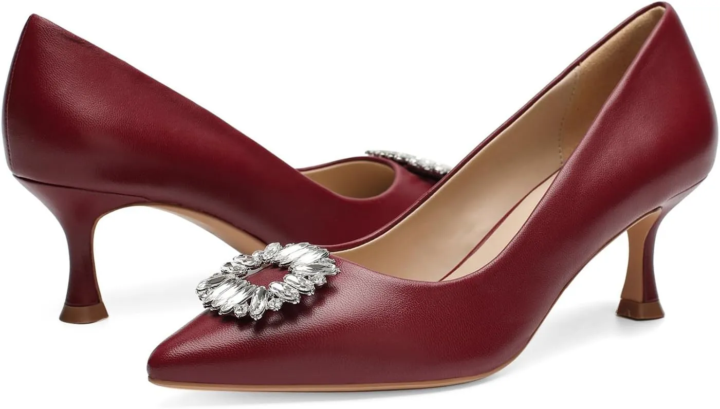 Women's Low Heels Pump Genuine Leather Kitten Heel 2.3 inch Pointy Toe Daily Pumps