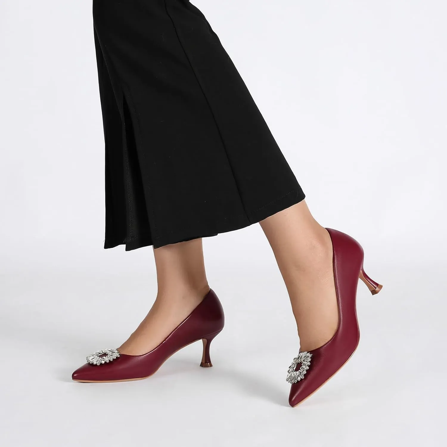 Women's Low Heels Pump Genuine Leather Kitten Heel 2.3 inch Pointy Toe Daily Pumps