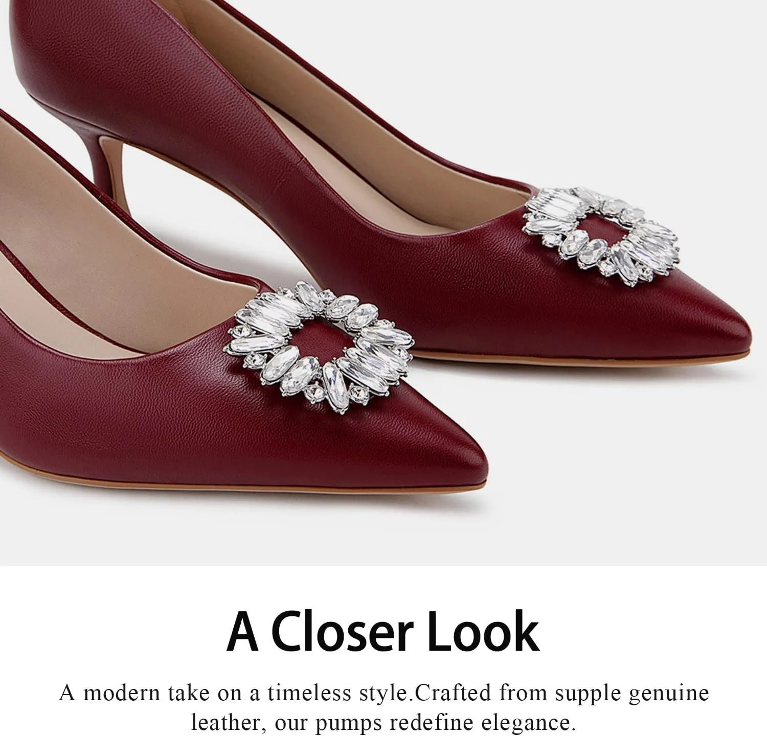 Women's Low Heels Pump Genuine Leather Kitten Heel 2.3 inch Pointy Toe Daily Pumps