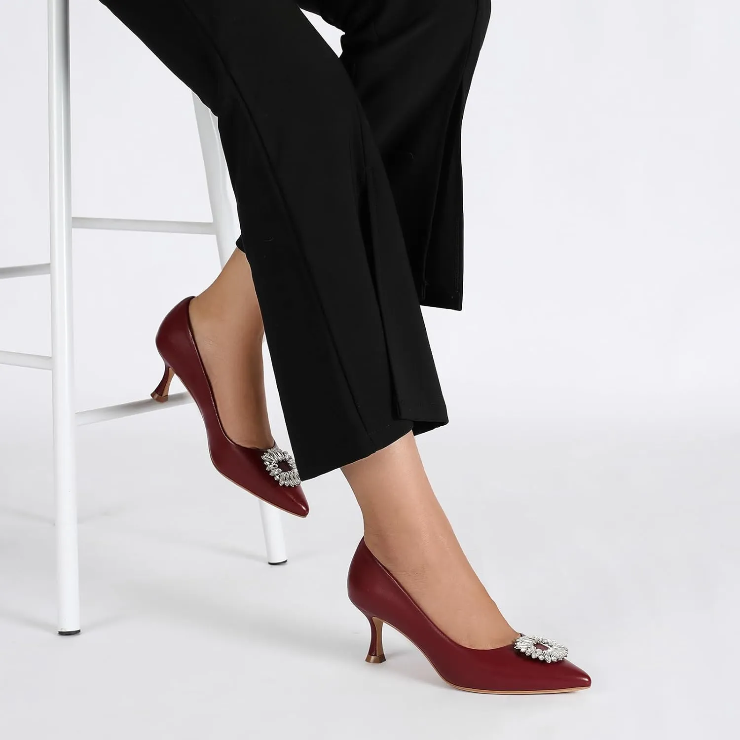 Women's Low Heels Pump Genuine Leather Kitten Heel 2.3 inch Pointy Toe Daily Pumps