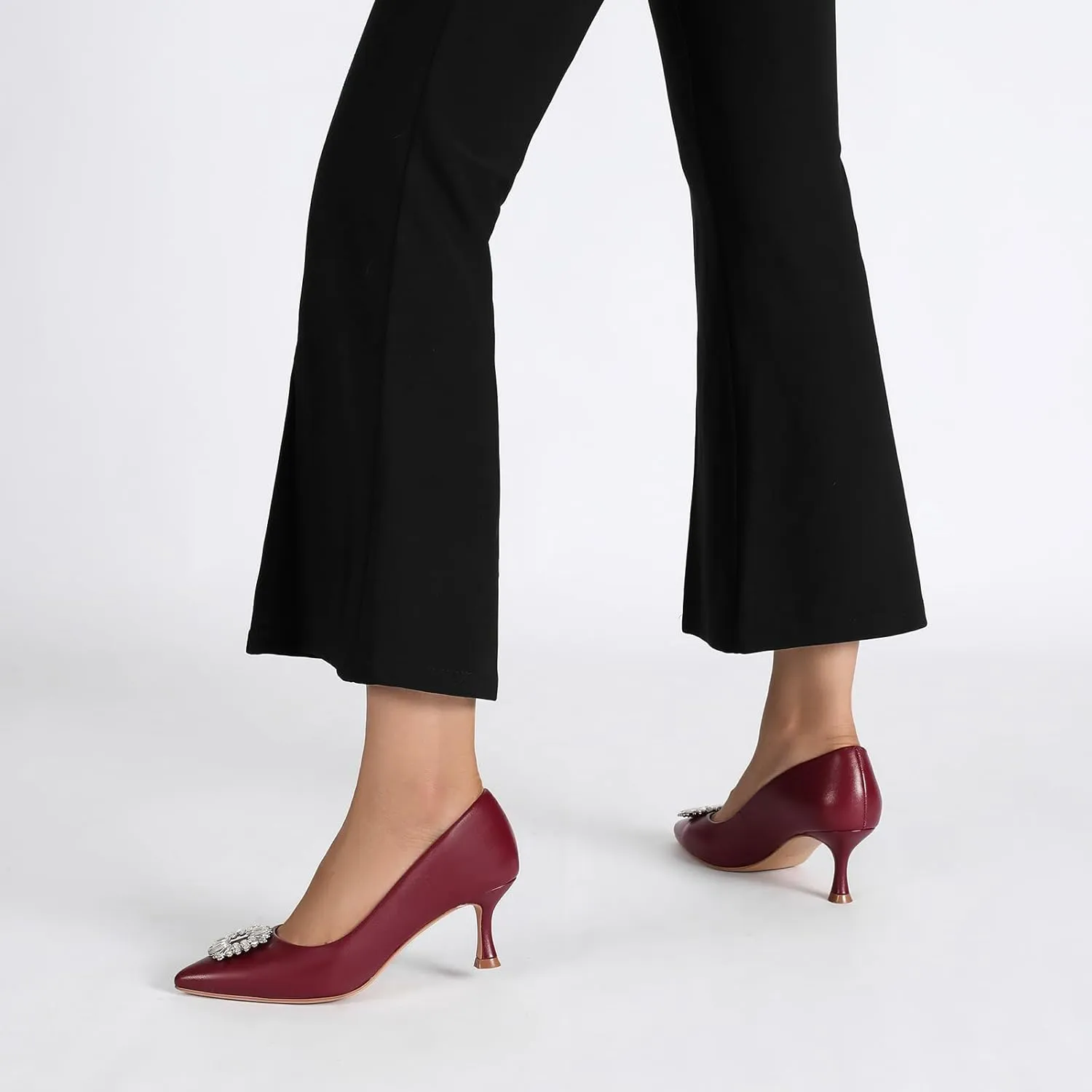Women's Low Heels Pump Genuine Leather Kitten Heel 2.3 inch Pointy Toe Daily Pumps