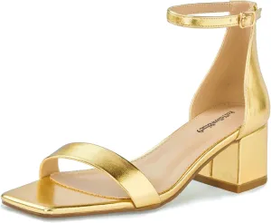 Women's Low Heels Square Open Toe Block Heeled Dress Ankle Strap Pump Holiday Party Homecoming Prom Wedding Sandals Fashionable