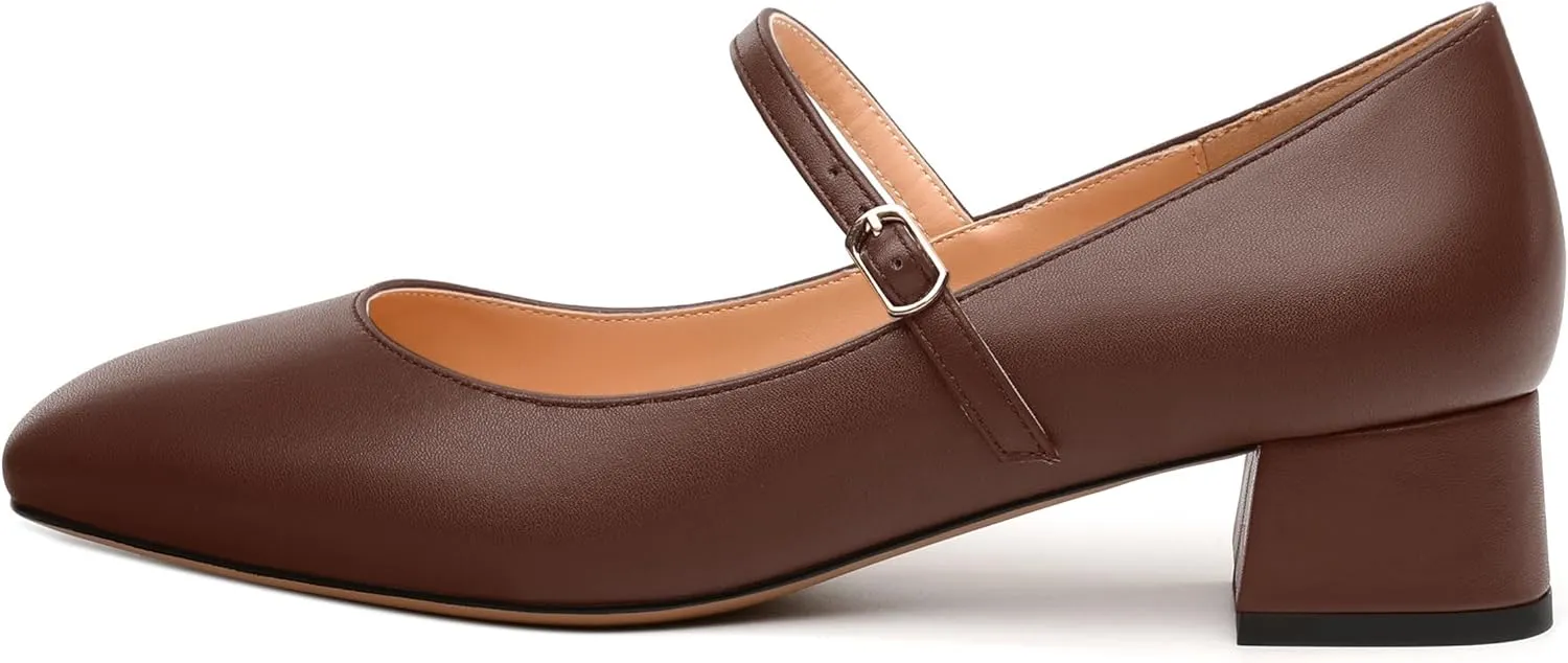 Women's Mary Jane Pumps With Low Block Heel and Square Toe - 1.3" Daily Shoes