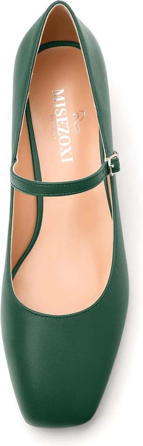 Women's Mary Jane Pumps With Low Block Heel and Square Toe - 1.3" Daily Shoes