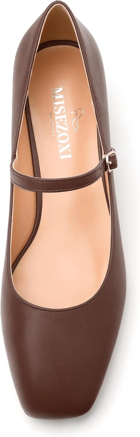 Women's Mary Jane Pumps With Low Block Heel and Square Toe - 1.3" Daily Shoes