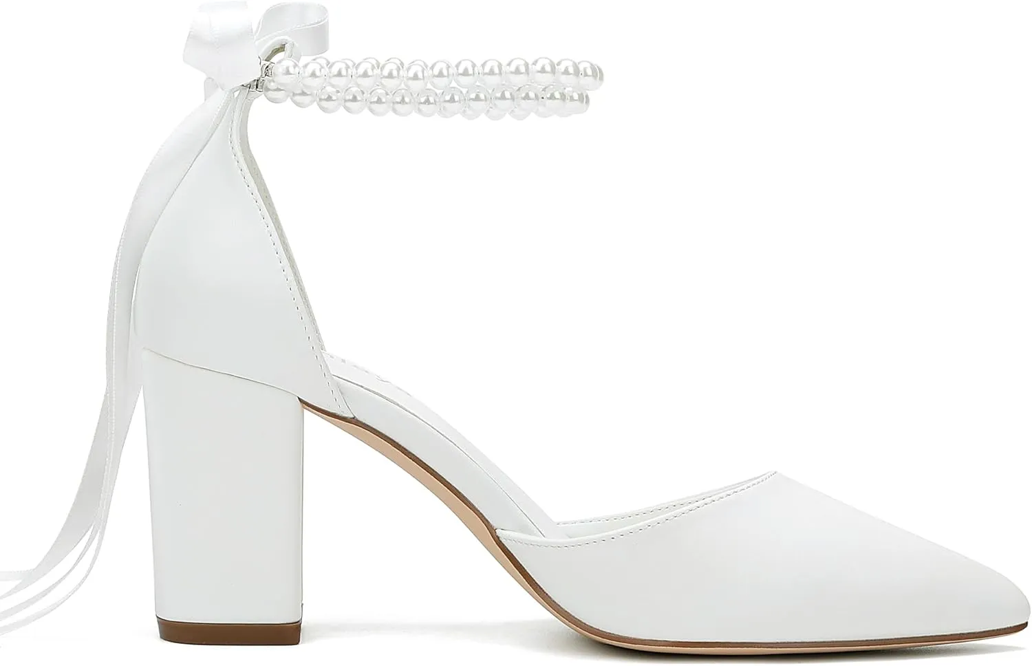 Women's Open Toe Block Heel Pearl Wedding Shoes for Bride Chunky Heeled Sandals Bridal Shoes Pumps