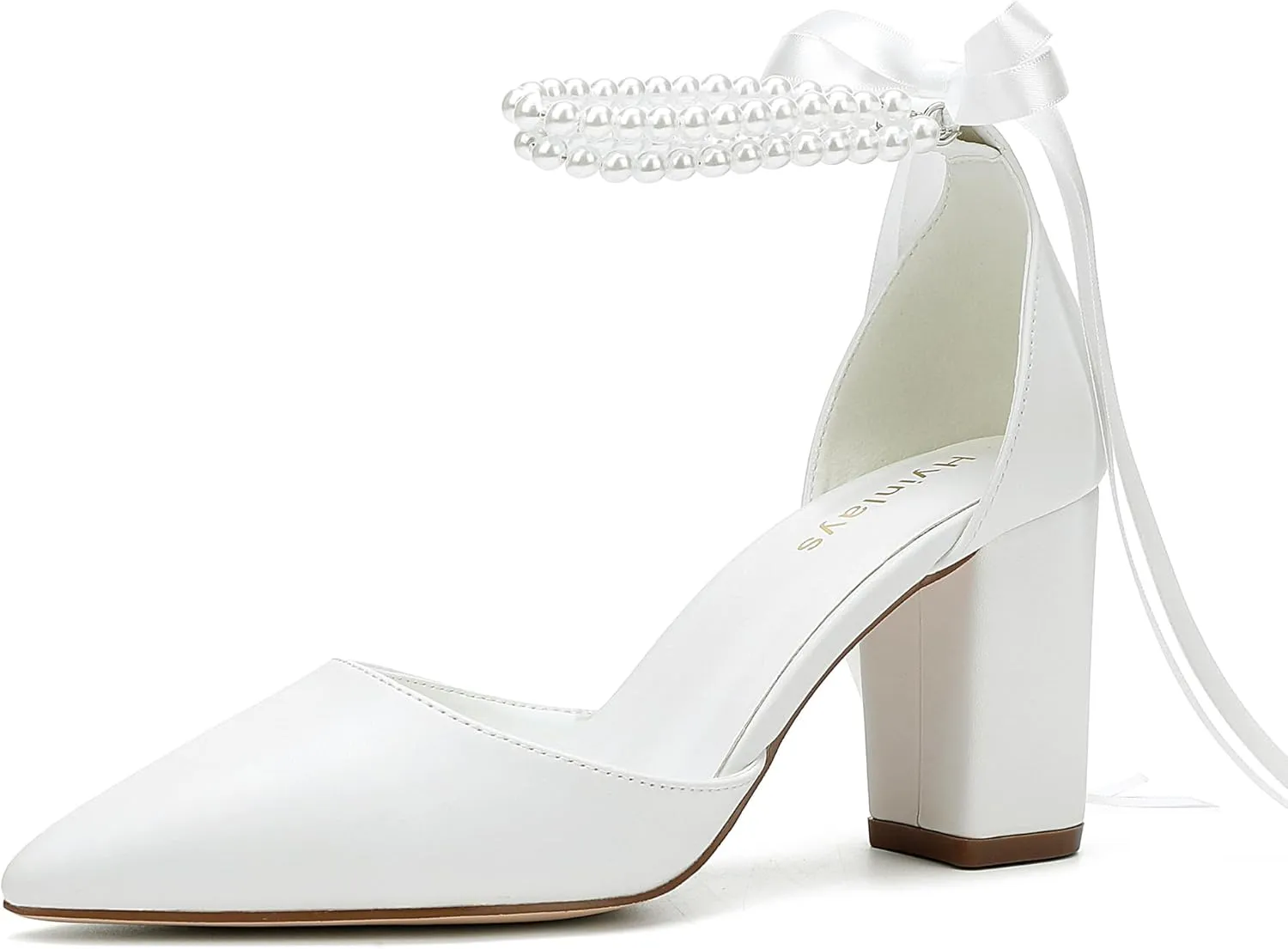 Women's Open Toe Block Heel Pearl Wedding Shoes for Bride Chunky Heeled Sandals Bridal Shoes Pumps