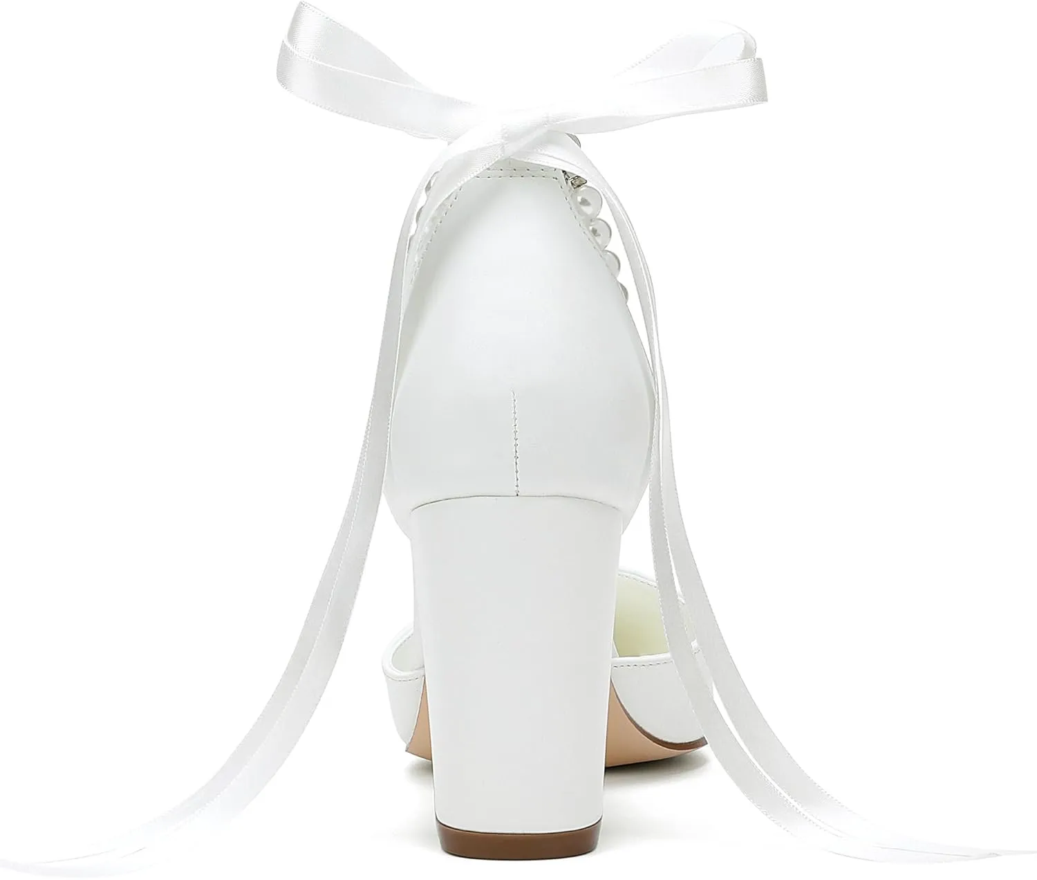 Women's Open Toe Block Heel Pearl Wedding Shoes for Bride Chunky Heeled Sandals Bridal Shoes Pumps