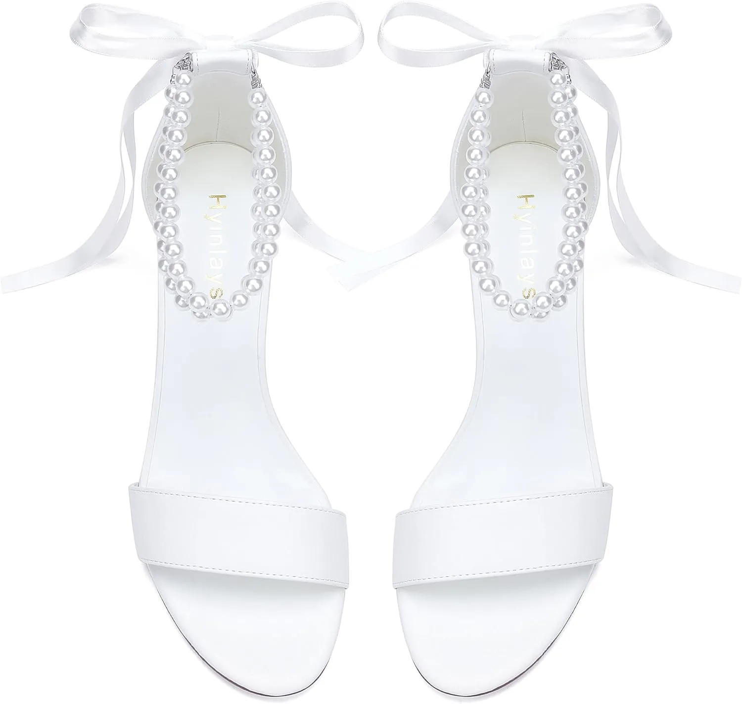 Women's Open Toe Block Heel Pearl Wedding Shoes for Bride Chunky Heeled Sandals Bridal Shoes Pumps