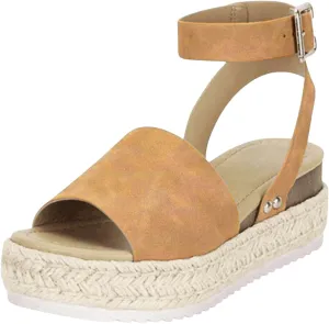 Women's Open Toe Sandals Buckle Ankle Strap Shoes Espadrilles Flatform Wedge Sandal Dressy Casual 2025 Summer Shoe Comfortable Arch Support Shoes Beach Vacation Sandals