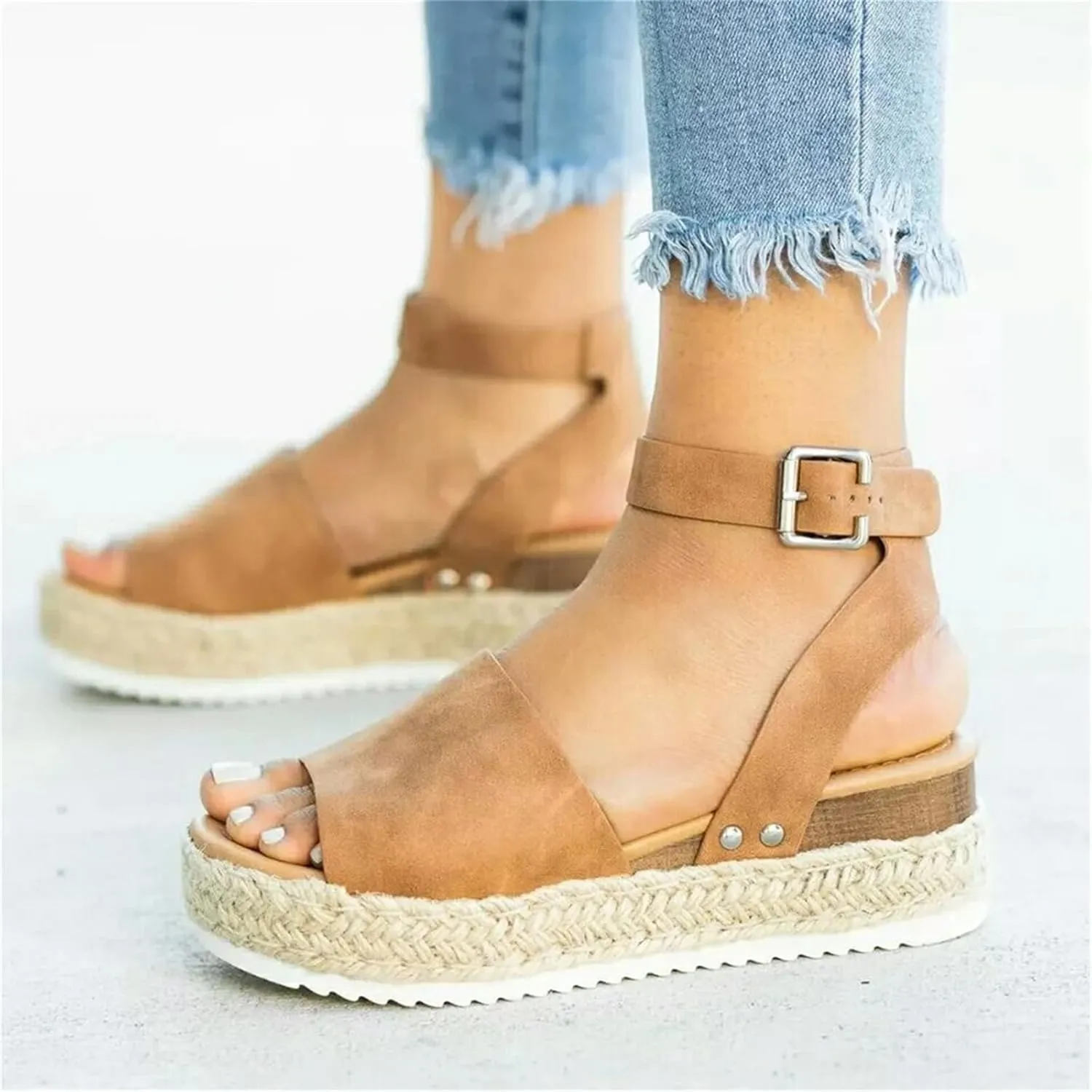 Women's Open Toe Sandals Buckle Ankle Strap Shoes Espadrilles Flatform Wedge Sandal Dressy Casual 2025 Summer Shoe Comfortable Arch Support Shoes Beach Vacation Sandals