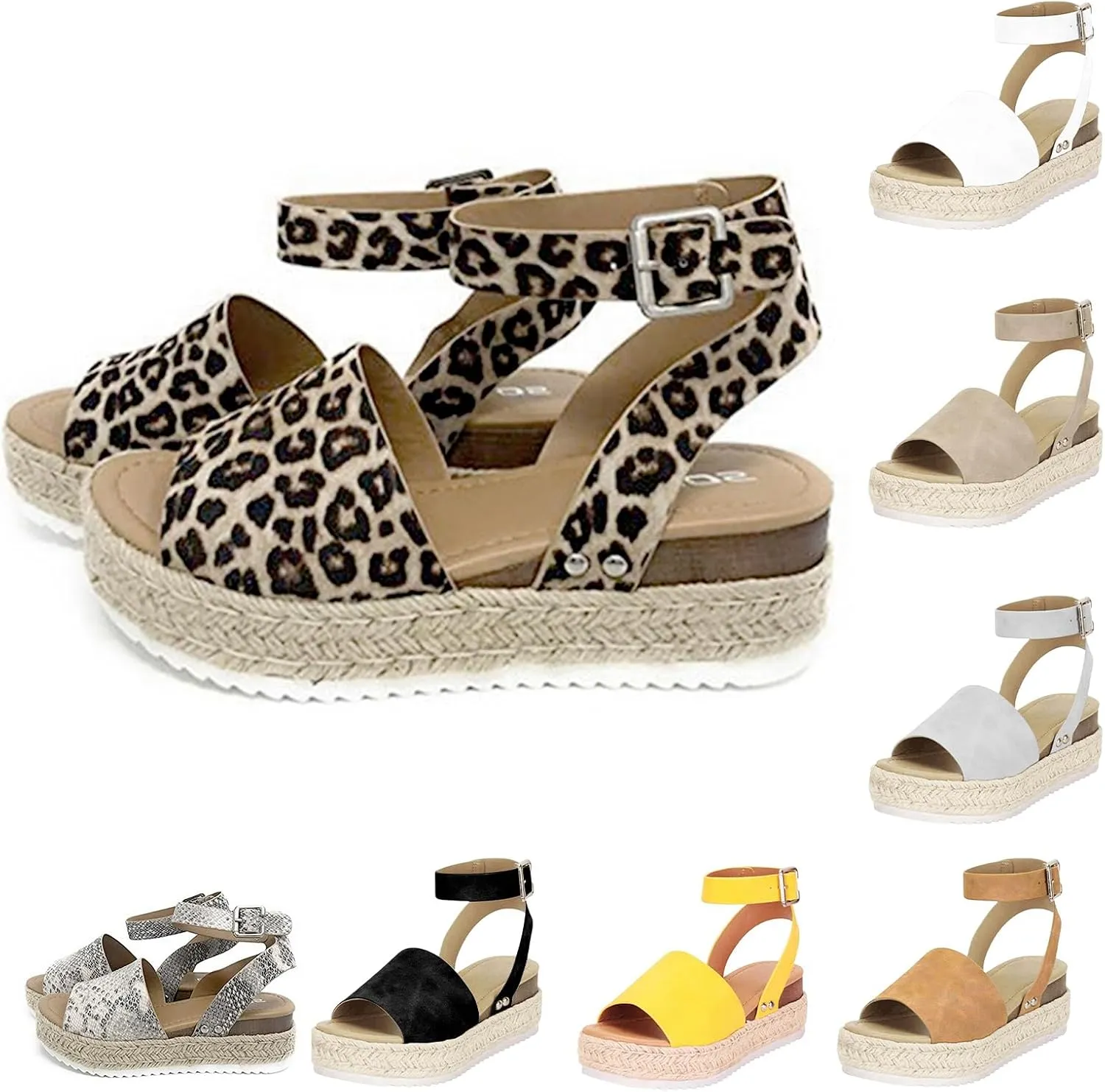 Women's Open Toe Sandals Buckle Ankle Strap Shoes Espadrilles Flatform Wedge Sandal Dressy Casual 2025 Summer Shoe Comfortable Arch Support Shoes Beach Vacation Sandals