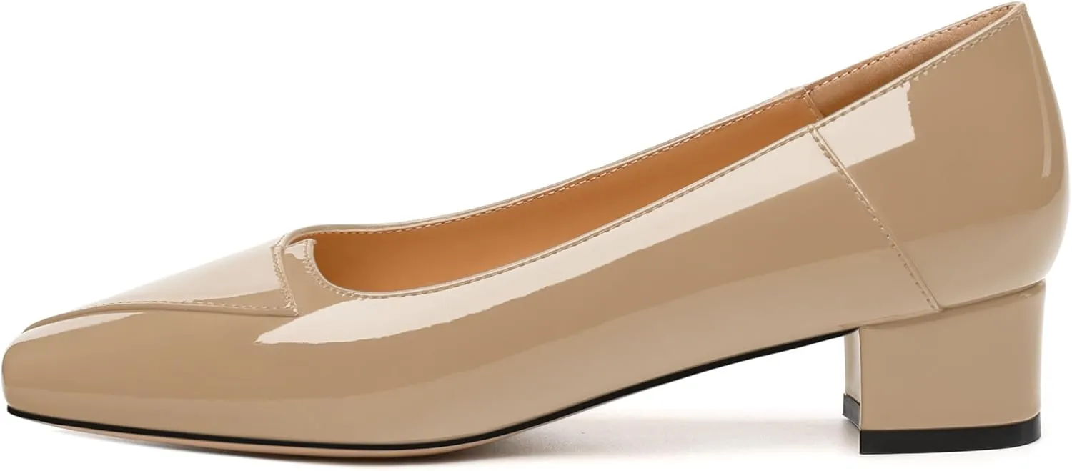 Womens Pumps, Low Chunky Block Heels for Women, Square Toe Womens Dress Shoes for Party and Office, Patent Dress Pumps