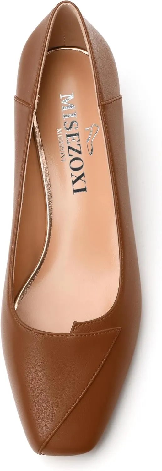 Womens Pumps, Low Chunky Block Heels for Women, Square Toe Womens Dress Shoes for Party and Office, Patent Dress Pumps