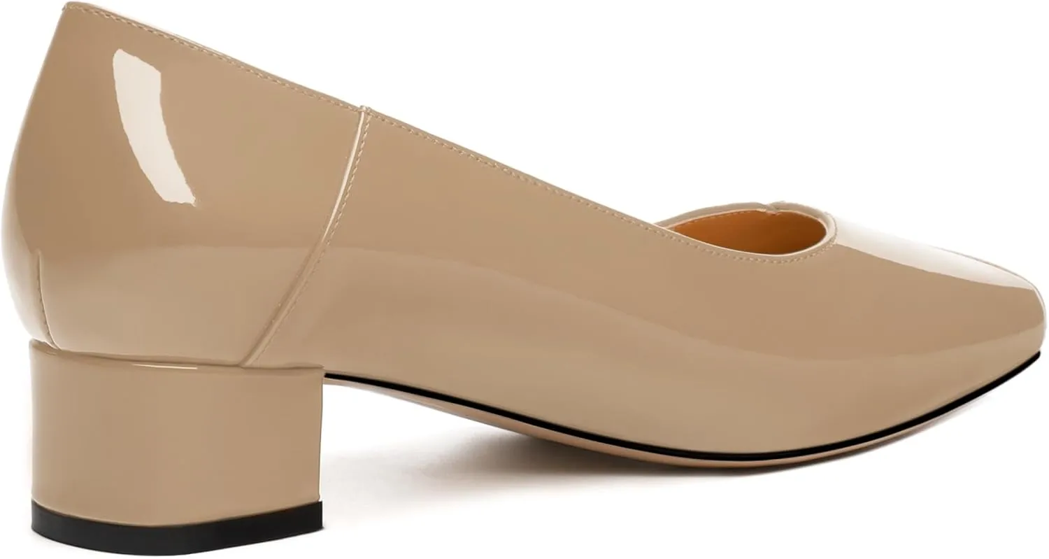 Womens Pumps, Low Chunky Block Heels for Women, Square Toe Womens Dress Shoes for Party and Office, Patent Dress Pumps