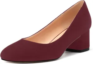 Women's Pumps, Round Closed Toe Low Chunky Heels, Fashion Slip On Comfort Solid Faux Suede Pump Shoes for Women