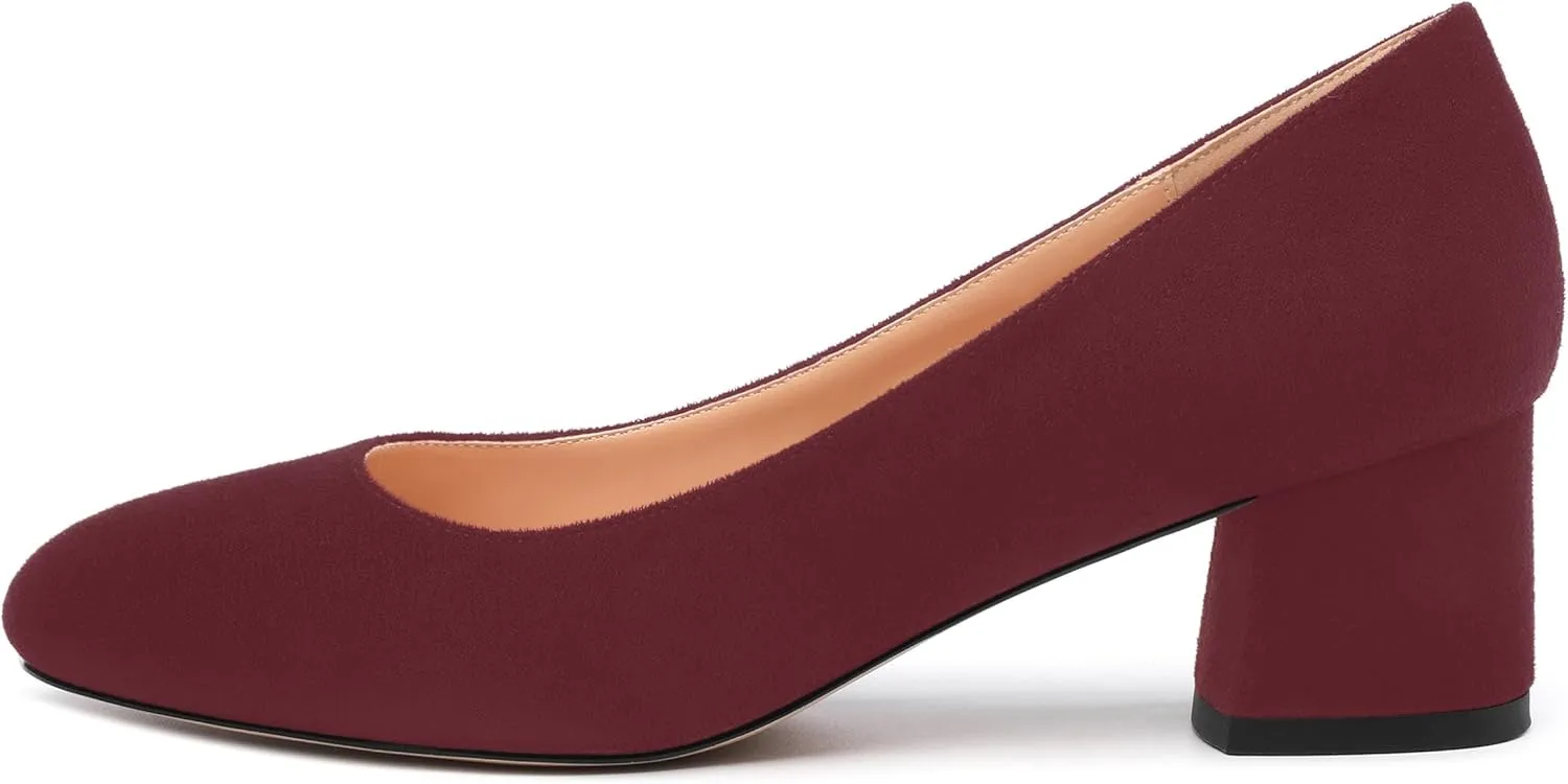 Women's Pumps, Round Closed Toe Low Chunky Heels, Fashion Slip On Comfort Solid Faux Suede Pump Shoes for Women