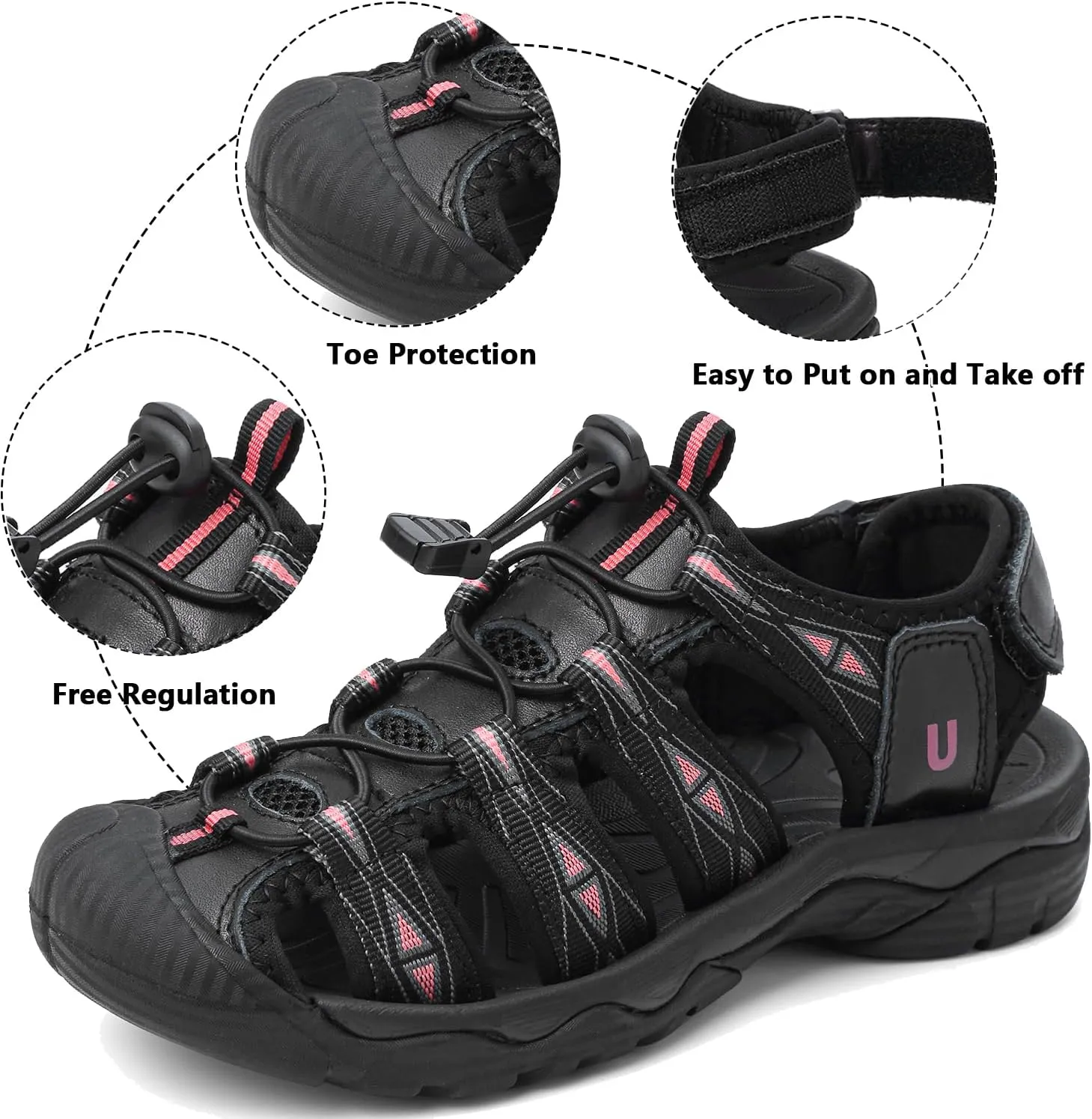 Women's Sport Hiking Sandals Closed Toe Summer Outdoor Athletic Walking Sandal Adventure Lightweight Comfortable Beach Sandals Water Shoes