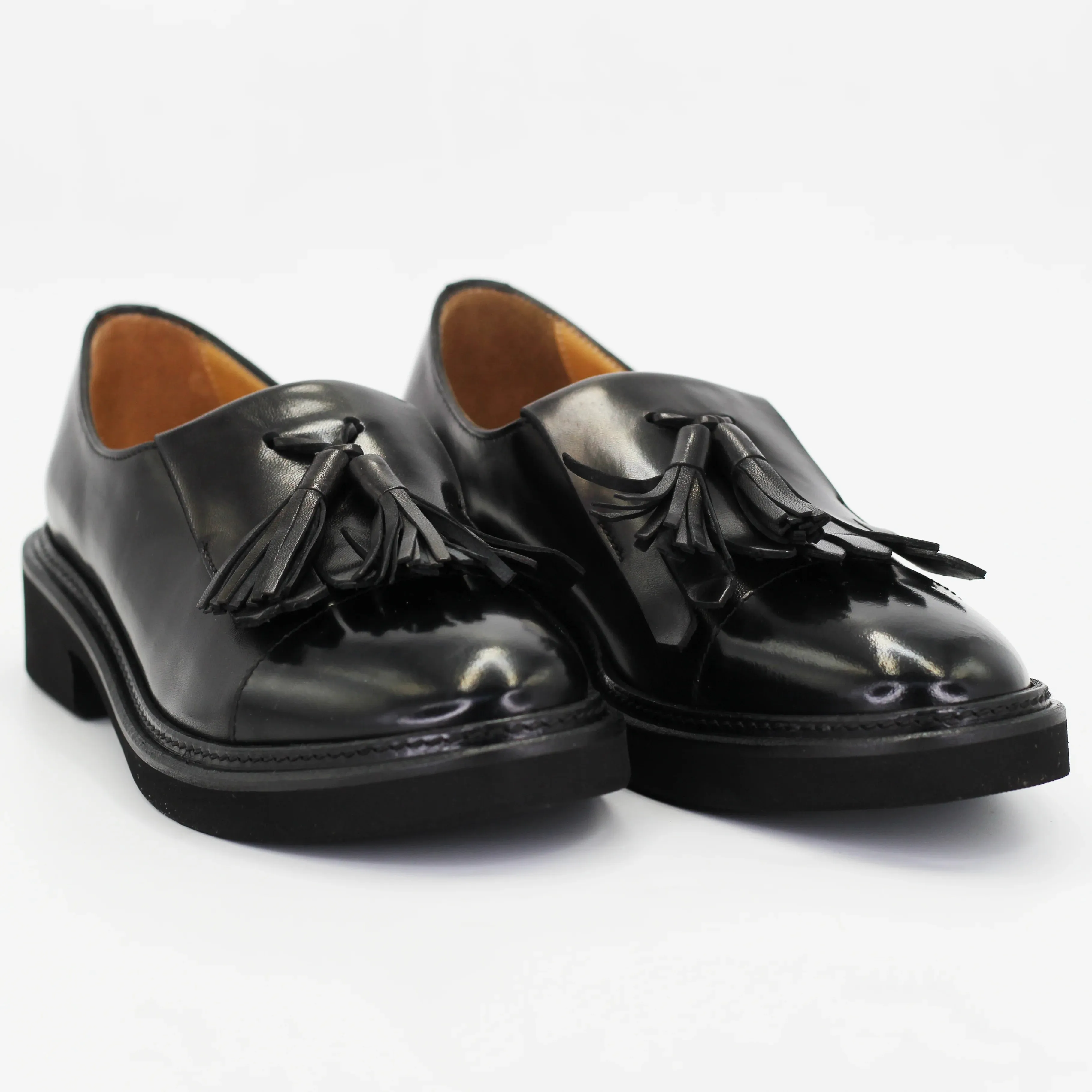 Women's tassel loafer in calf leather nero (CD411)