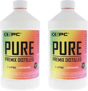XSPC Pure Premix Distilled PC Coolant, 1 Liter, Luminara, 2-Pack