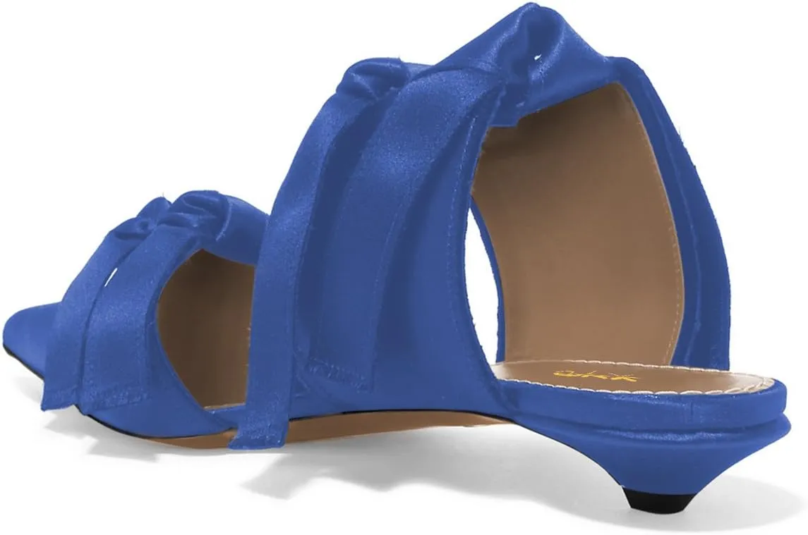 XYD Women Pointed Toe Low Kitten Heel Slide Sandals Slip On Cut Out Mule Backless Shoes