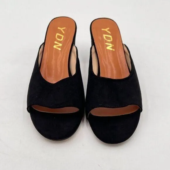 YDN Black Low Chunky Heel Slide Mule Open Toe Slipper Dressy Shoes Sandals