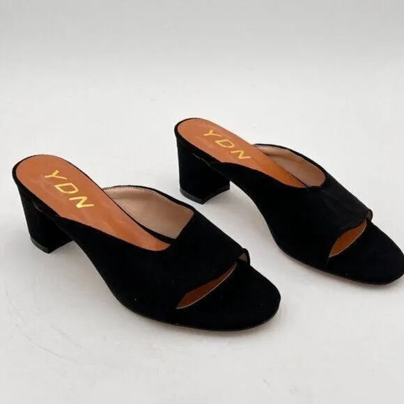 YDN Black Low Chunky Heel Slide Mule Open Toe Slipper Dressy Shoes Sandals