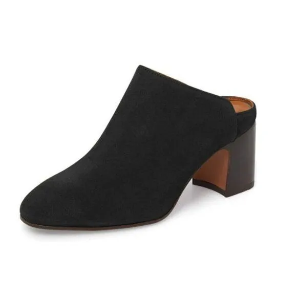 YDN Women Classic Block Chunky Mid Heels Slide Mule Clogs Dressy Slip On Closed