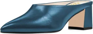 YDN Women Retro Pointed Toe Mules Pumps Block Mid Heel Slip On Slide Sandal Comfort Clog Shoes