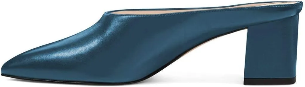 YDN Women Retro Pointed Toe Mules Pumps Block Mid Heel Slip On Slide Sandal Comfort Clog Shoes