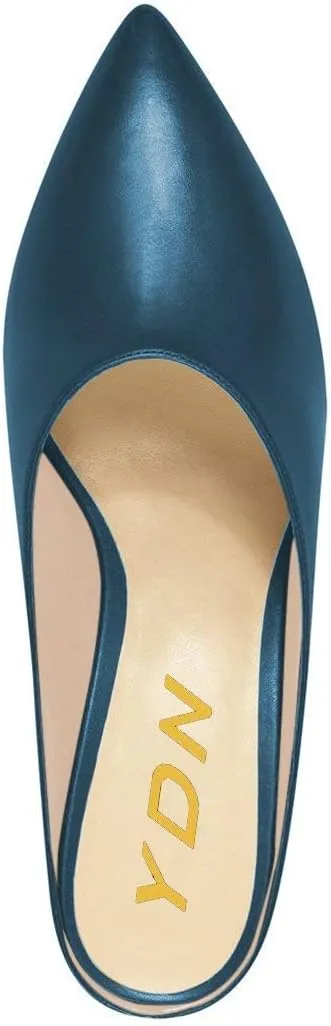 YDN Women Retro Pointed Toe Mules Pumps Block Mid Heel Slip On Slide Sandal Comfort Clog Shoes