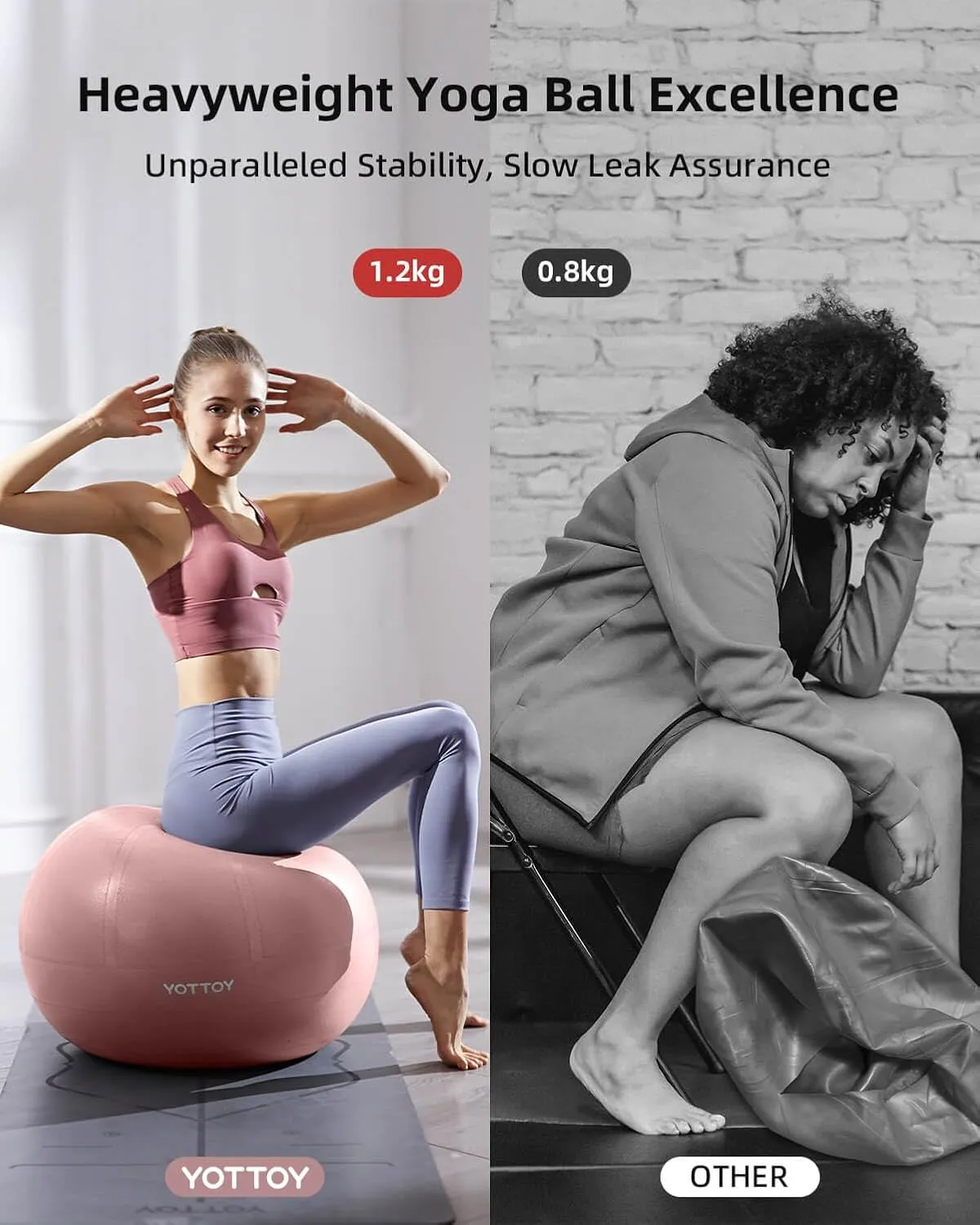 YOTTOY Anti-Burst Exercise Ball for Working Out, Yoga & Pregnancy, Extra Thick Workout Ball for Physical Therapy & Fitness